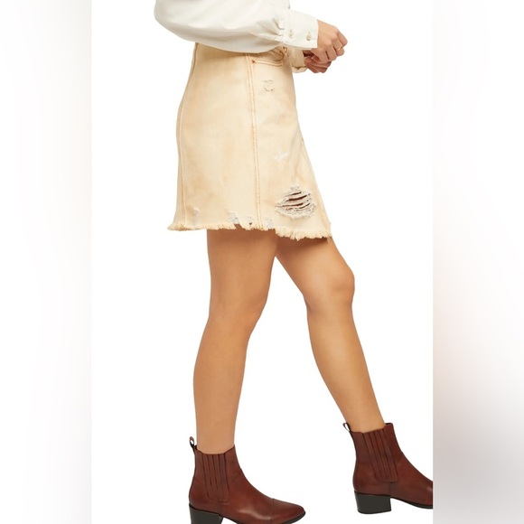 FREE PEOPLE PARKER WRAP DENIM GRUNGE MINI SKIRT BUTTER CREAM SZ 24 - Picture 7 of 14